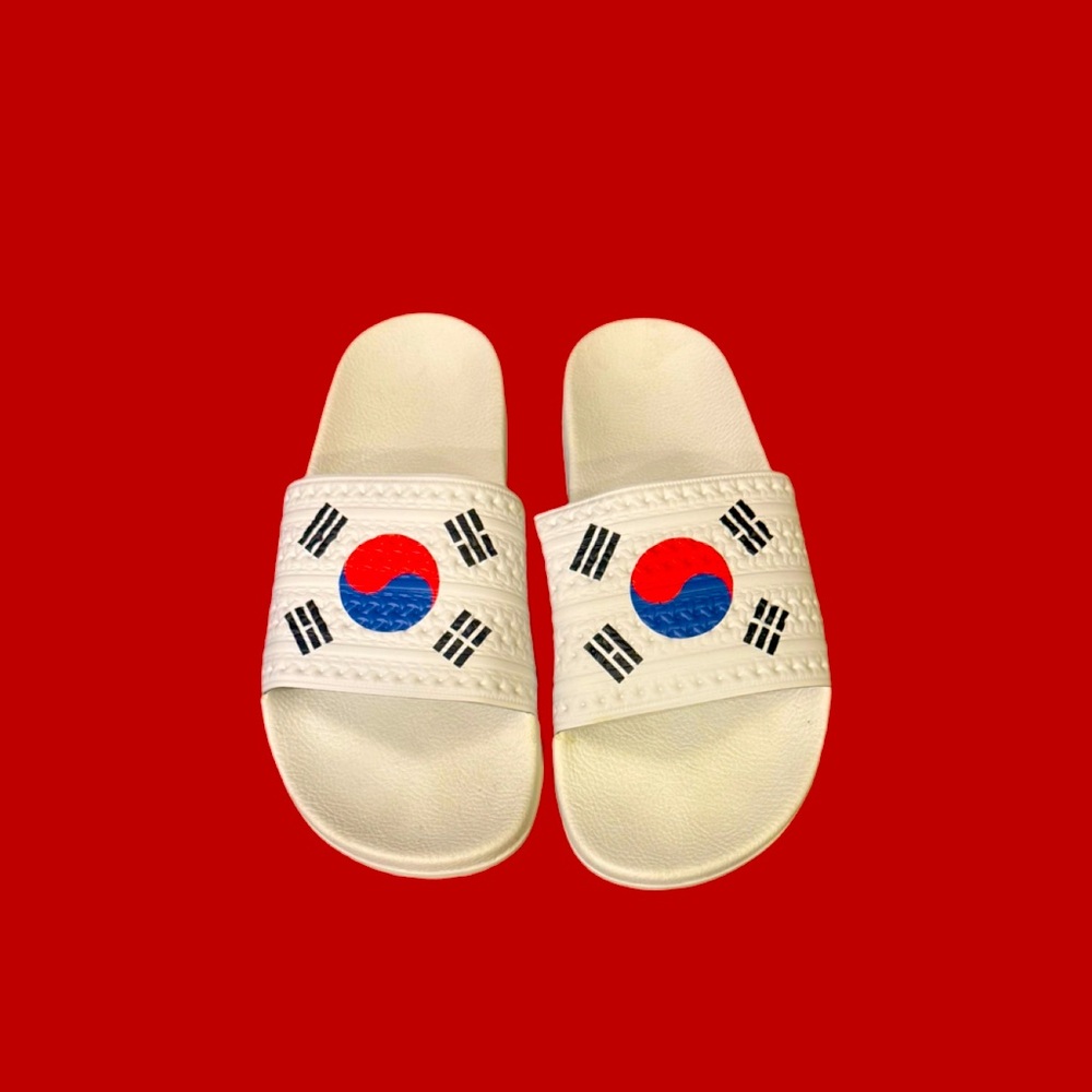 adidas White and Blue Slide Sandals